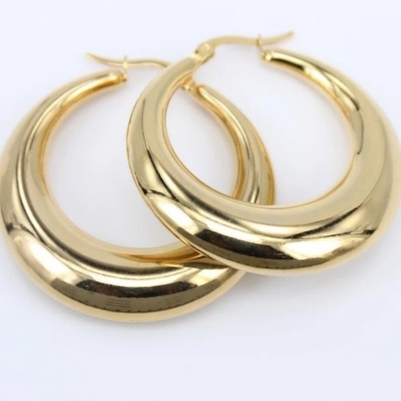 18K Yellow Gold shine round hoop earrings - Picture 3 of 5